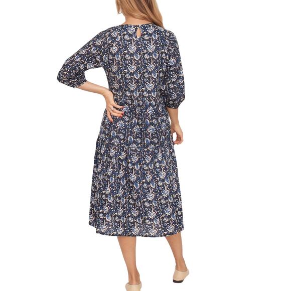 DRA Los Angeles NWOT Blue Black Floral Midi Fit & Flare Cotton Dress - Picture 2 of 13